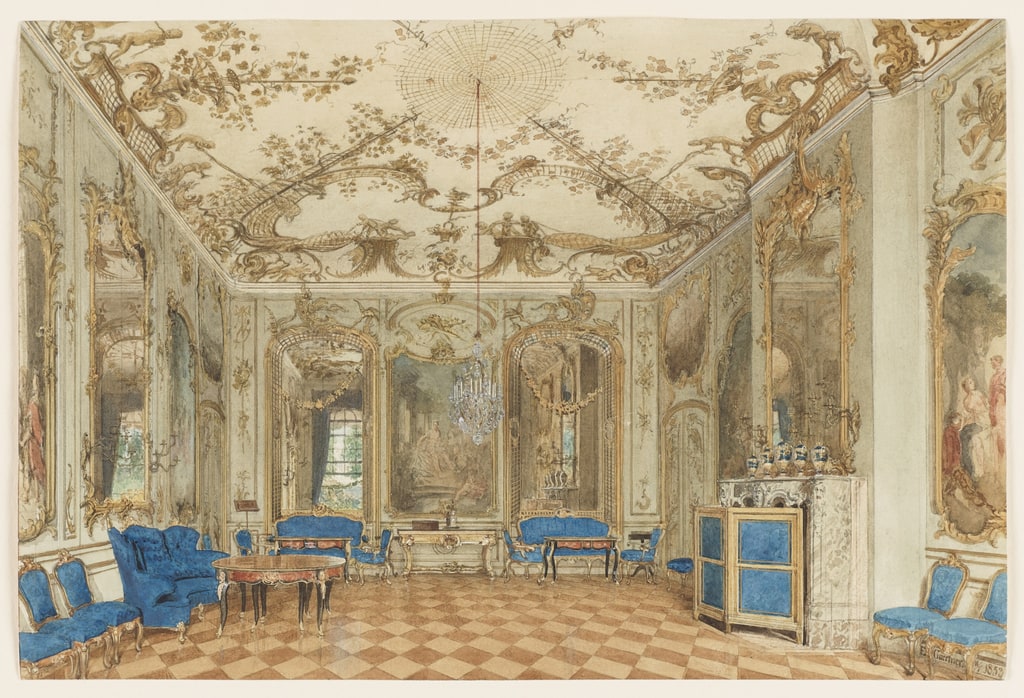 Drawing, Concert Room of Sanssouci Palace, Potsdam, Germany, 1852