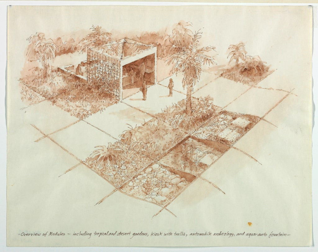 Drawing, Proposal for Pershing Square, Los Angeles: Overview of Modules, 1986