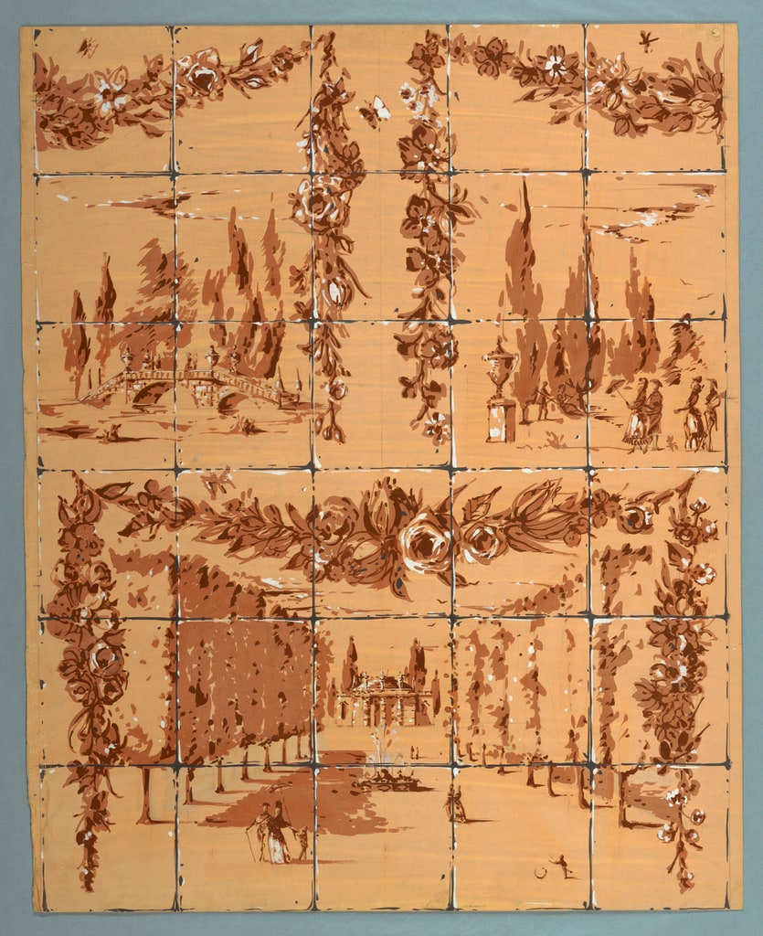 Drawing, Landscape Garden and Avenue of Trees with People Promenading, 1944–88