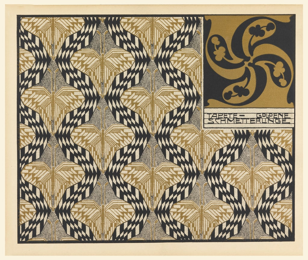 Print, Tapete Goldene Schmetterlinge (Golden Butterfly Wallpaper), plate 12, in Die Quelle: Flächen Schmuck (The Source: Ornament for Flat Surfaces), 1901