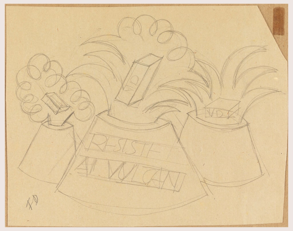 Drawing, Advertising Design with Three Volcanos Spewing Packages, ca. 1925