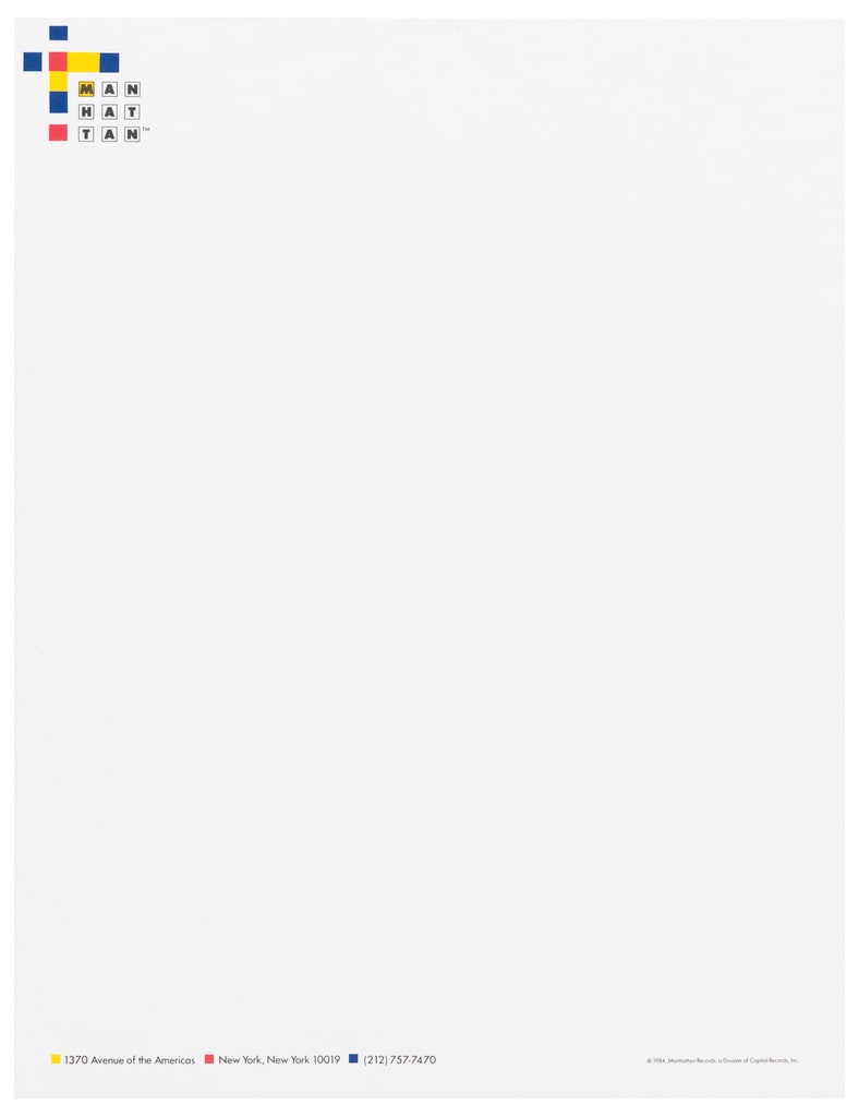Letterhead, Manhattan Records, ca. 1984