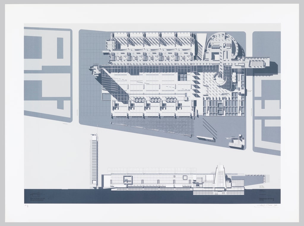 Print, Bibliothèque de France, Paris: Ground Floor Plan and Section, 1989