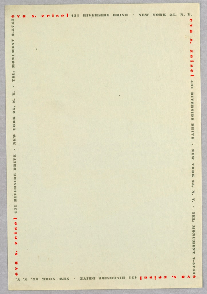 Sheet Of Stationery, Eva Zeisel, ca. 1948