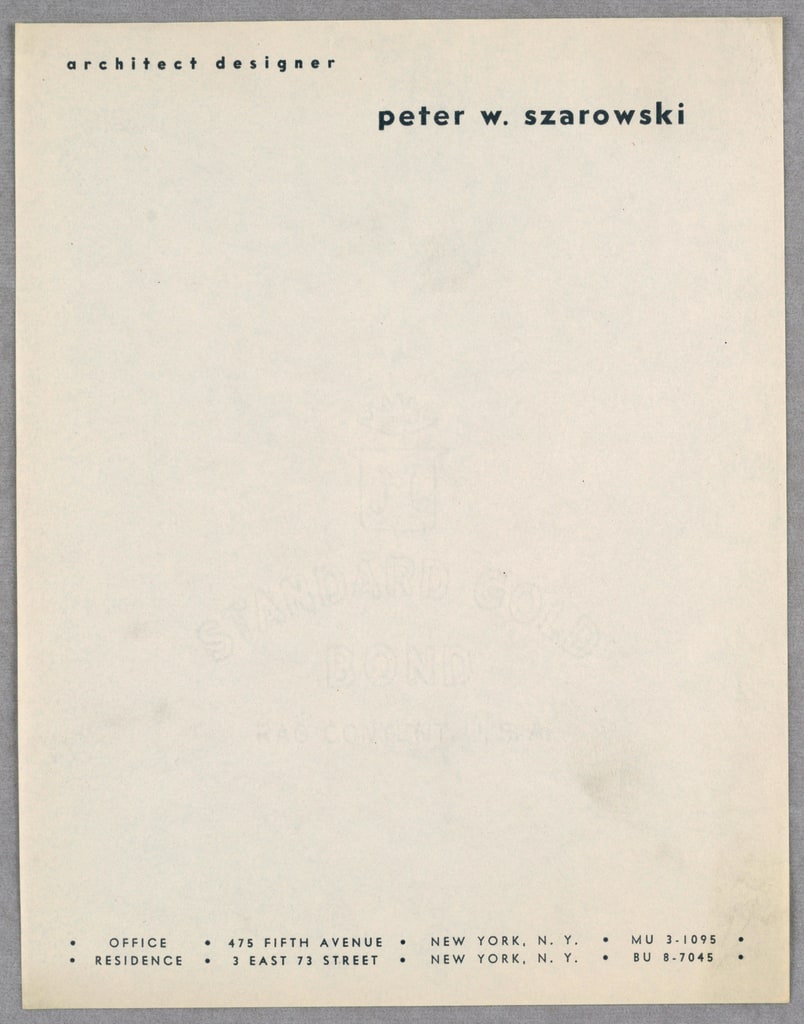 Sheet Of Stationery, Architect and Designer Pe, ca. 1945