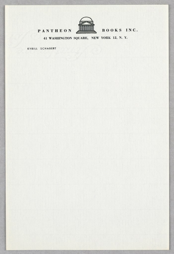 Sheet Of Stationery, Pantheon (Logo) Books, In, ca. 1942–44