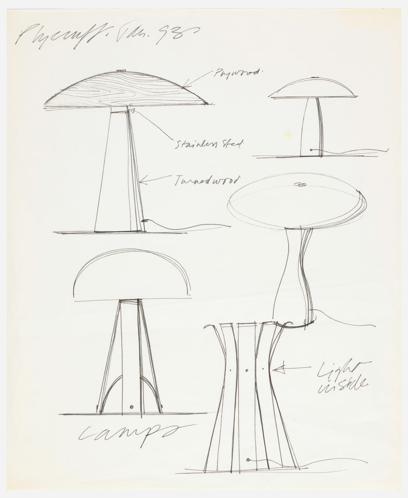 Drawing, Five Table Lamp Designs, for Plycraft, 1993