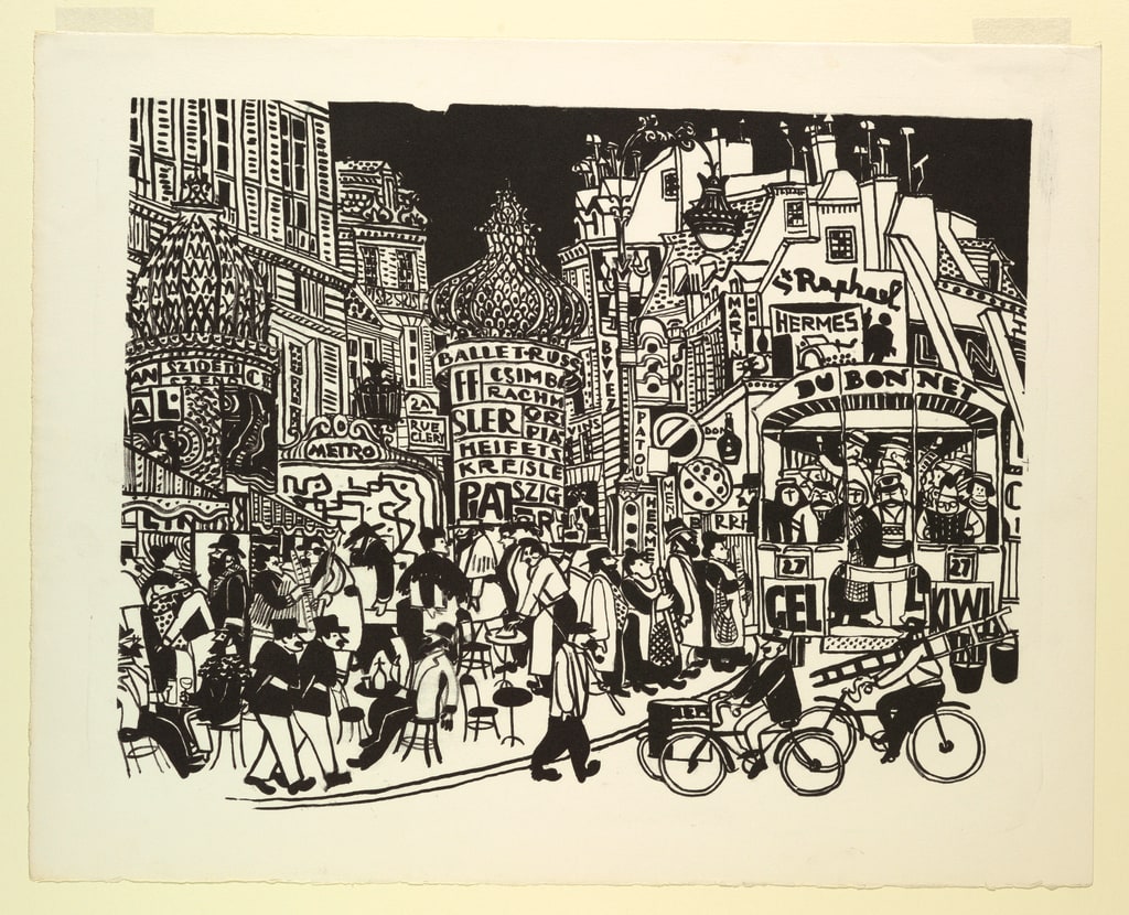 Print, Paris Street Scene with B