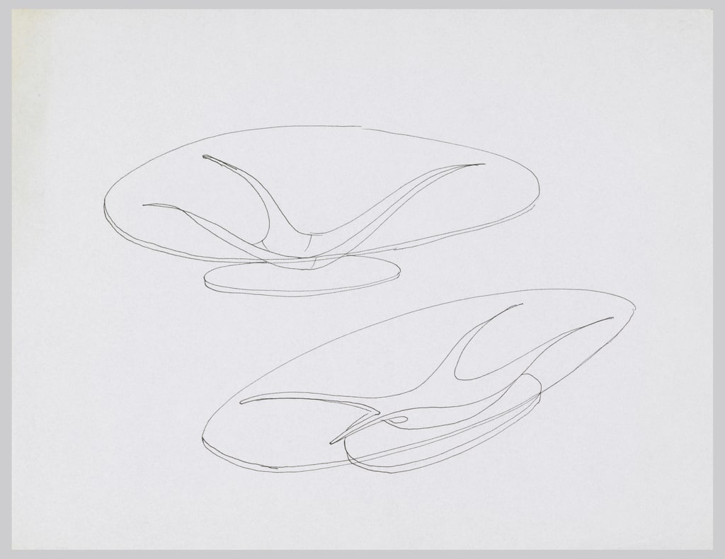 Drawing, Two Studies for Tables with Transparent Tops and Biomorphic Bases, ca. 1965