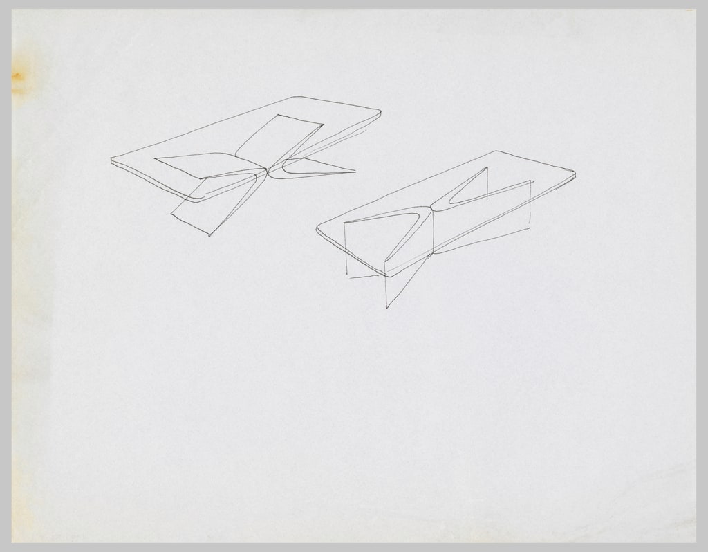 Drawing, Two Studies for Rectangular Tables with Transparent Tops and Sectional Pedestals, ca. 1965