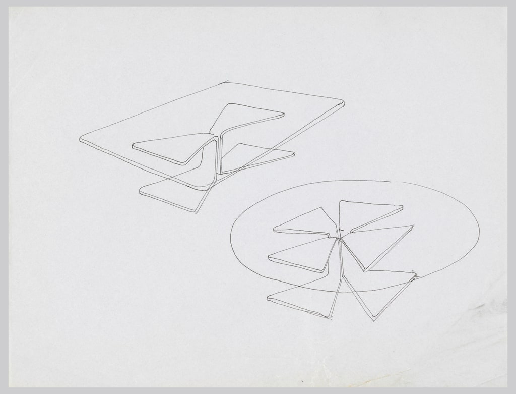 Drawing, Two Studies for Tables with Transparent Tops and Sectional Pedestals, ca. 1965