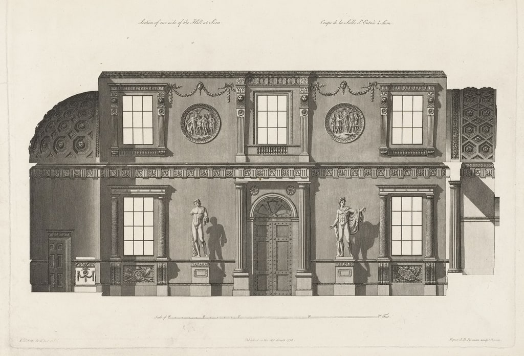 Bound Print, Section of the Long Side of Entrance Hall at Syon House, Middlesex, in Works in Architecture of Robert and James Adam, Vol. II, 2nd Edition, 1822
