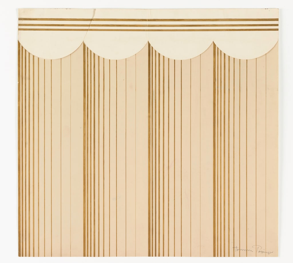 Drawing, Wallpaper Design: Gold Stripes on Beige Ground, 1930–40