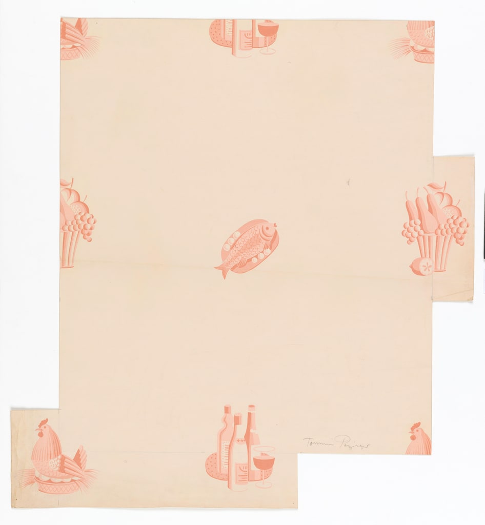 Drawing, Still Life Motifs on Pink Ground, Wallpaper Design, 1940s