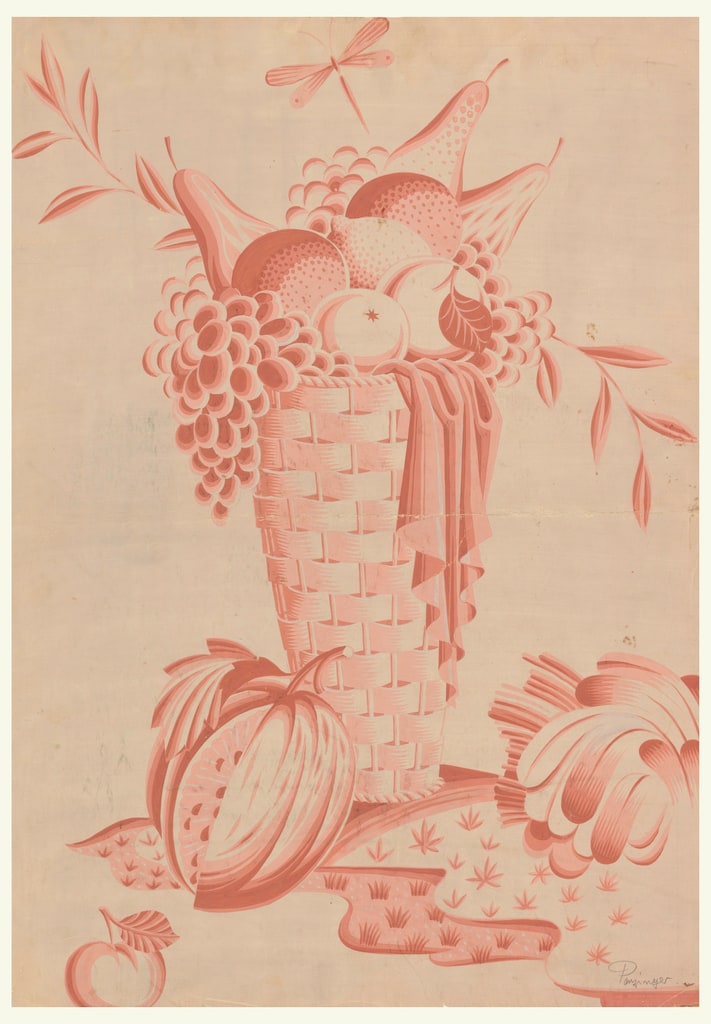 Drawing, Still Life with Fruits in a Basket, Wallpaper Design, 1935–50