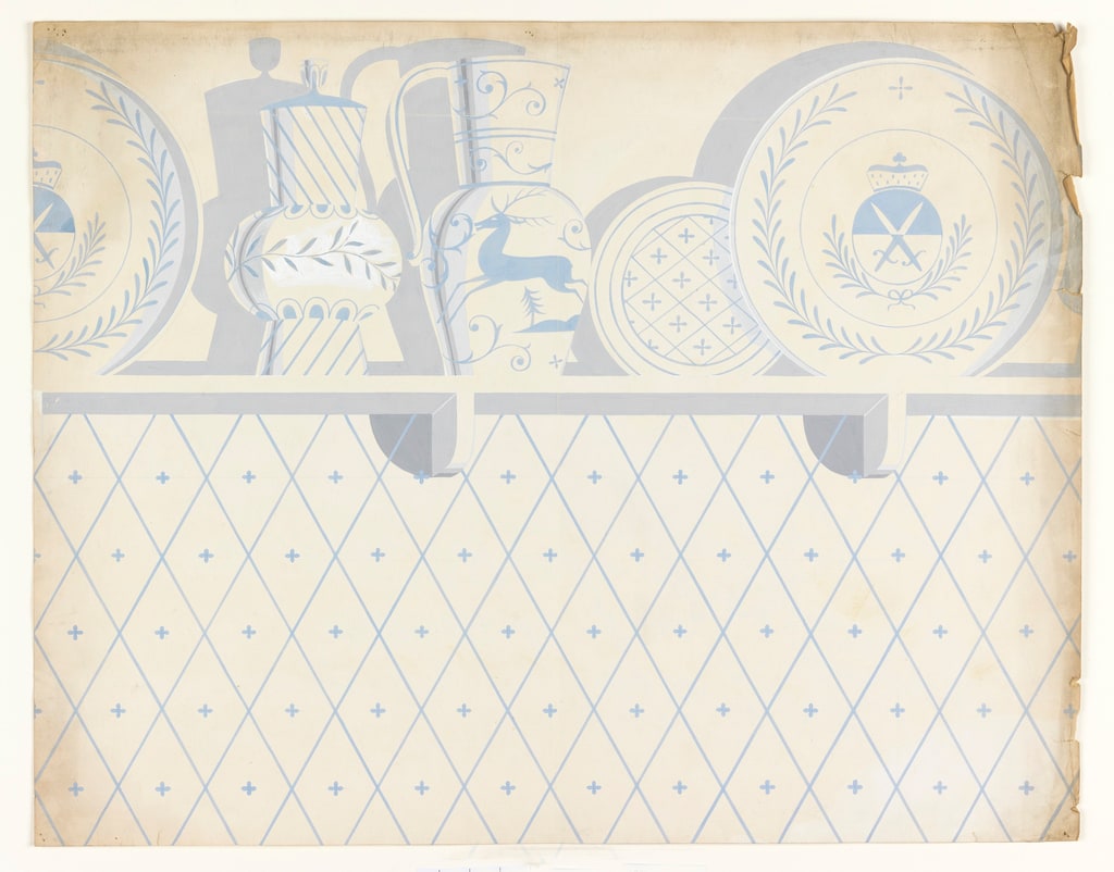 Drawing, China Display on Shelf, Wallpaper Design, 1950–70