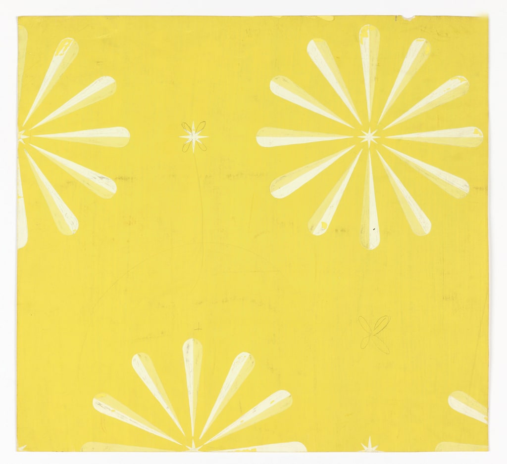 Drawing, Yellow and White Abstract Flowers on Yellow Ground, 1950–70