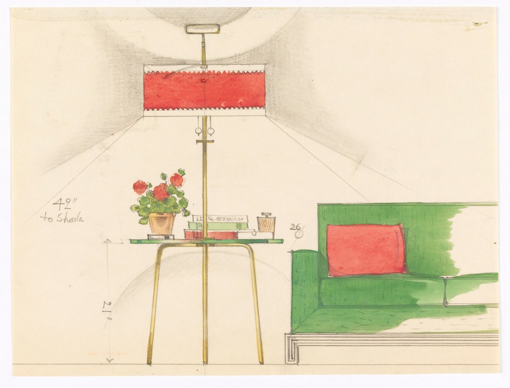 Drawing, Design: Floor Lamp/Table Combination, 1950–70