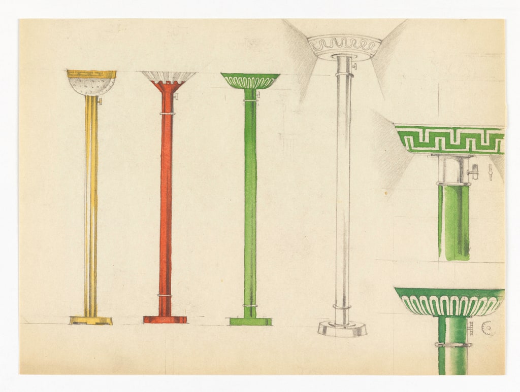 Drawing, Designs for Four Reflector Floor Lamps, 1950–70