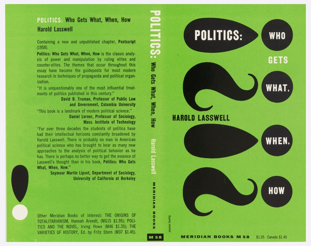 Book Cover, Politics: Who Gets What, When, How, ca. 1958