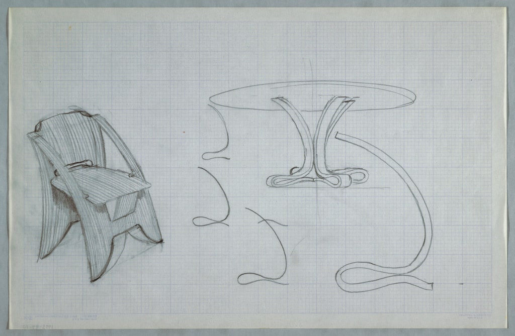Drawing, Chair, table sktech; stud, ca. 1982