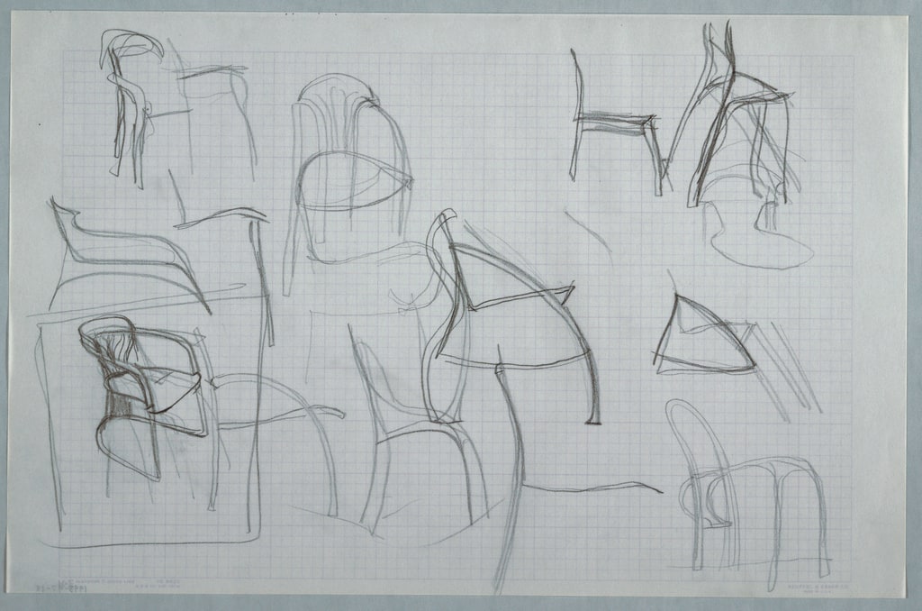 Drawing, Multiple chair sketches;, ca. 1982