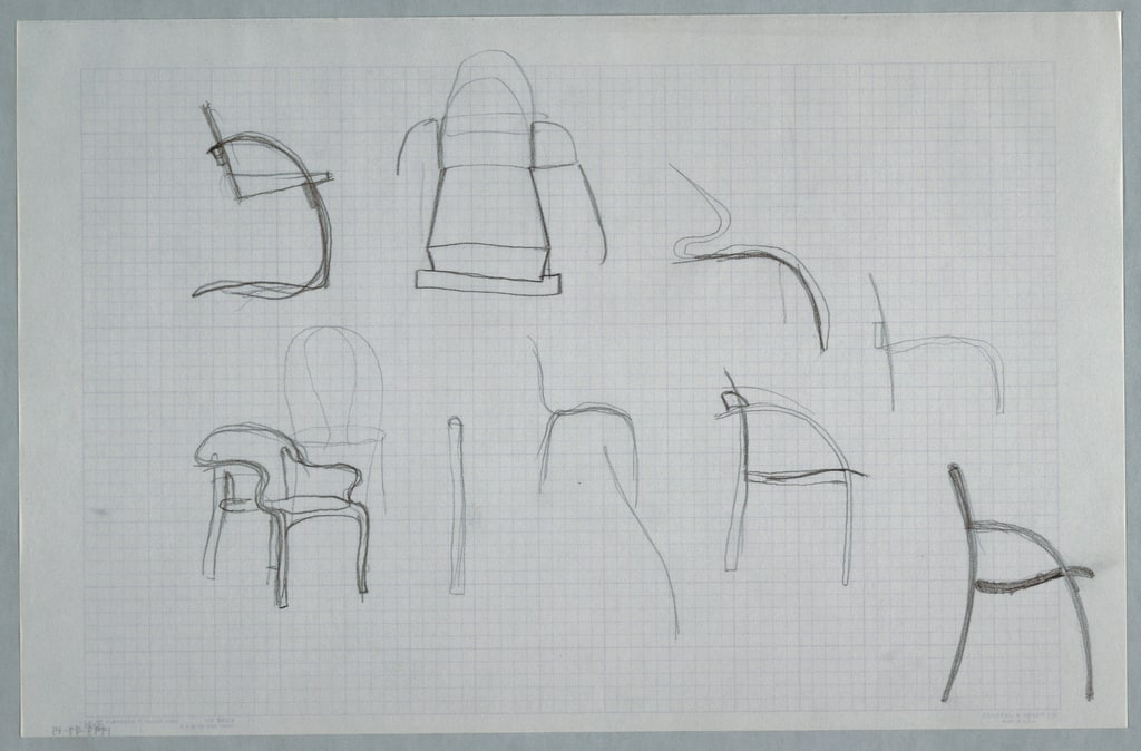 Drawing, Multiple chair sketches;, ca. 1982