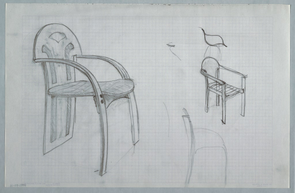 Drawing, Four chair sketches, incl, ca. 1982
