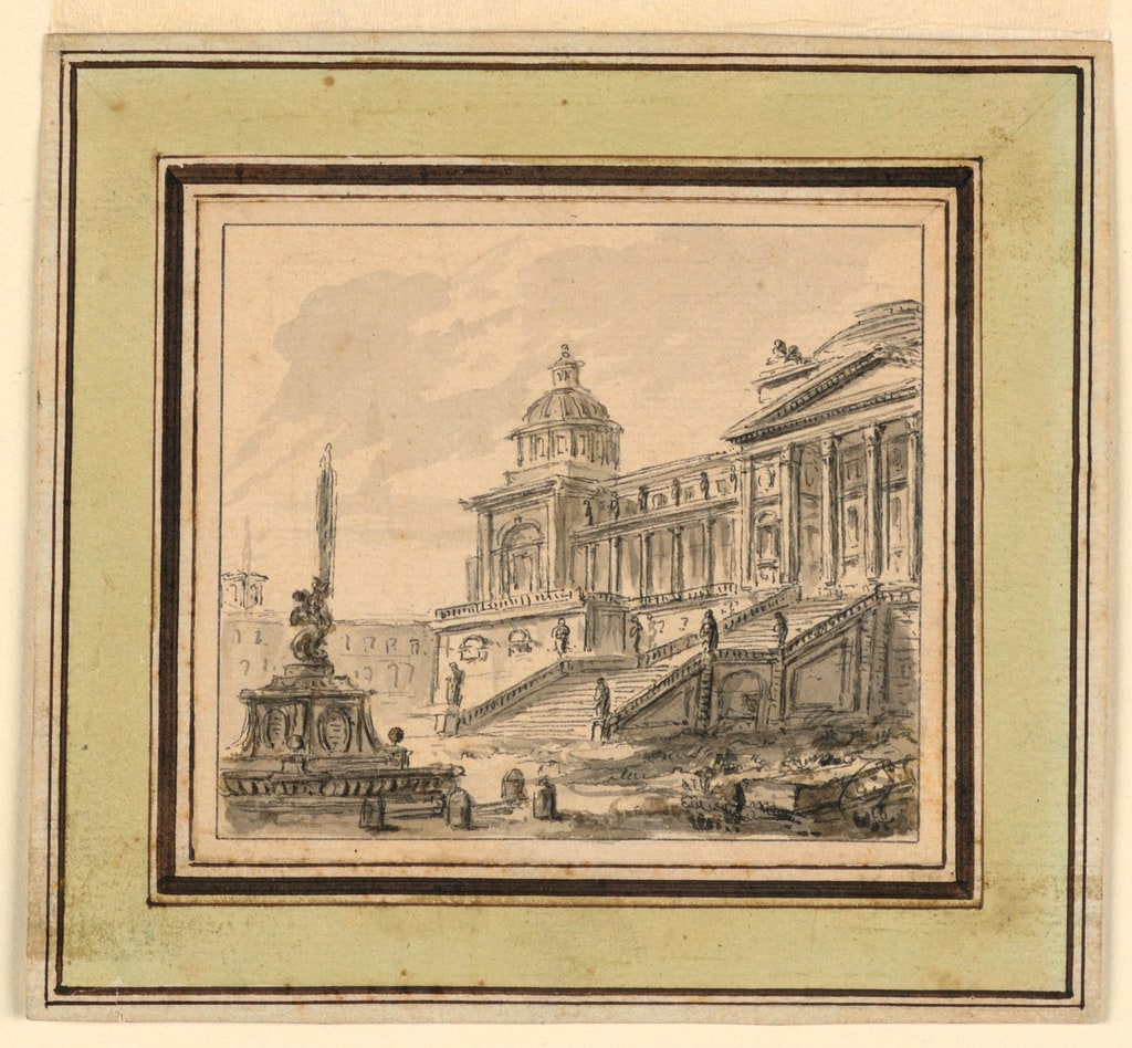 Drawing, Architectural Fantasy: Palace on a High Terrace, ca. 1760