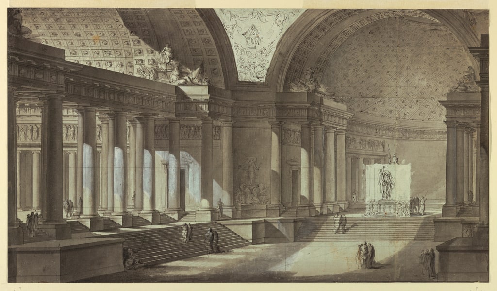 Drawing, Architectural Fantasy: Temple of Athena Interior, ca. 1750