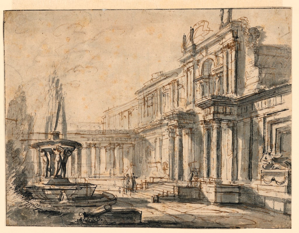 Drawing, Architectural Fantasy: A Courtyard, 1742–46