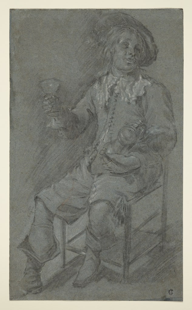 Drawing, Seated Cavalier with Wine Glass, 1650–60