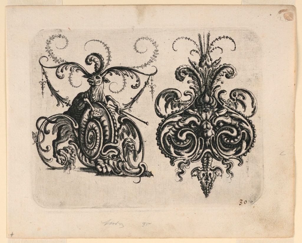 Print, Ornamental composition for Neuw Grotteschenbuch (pl. 30), 1610