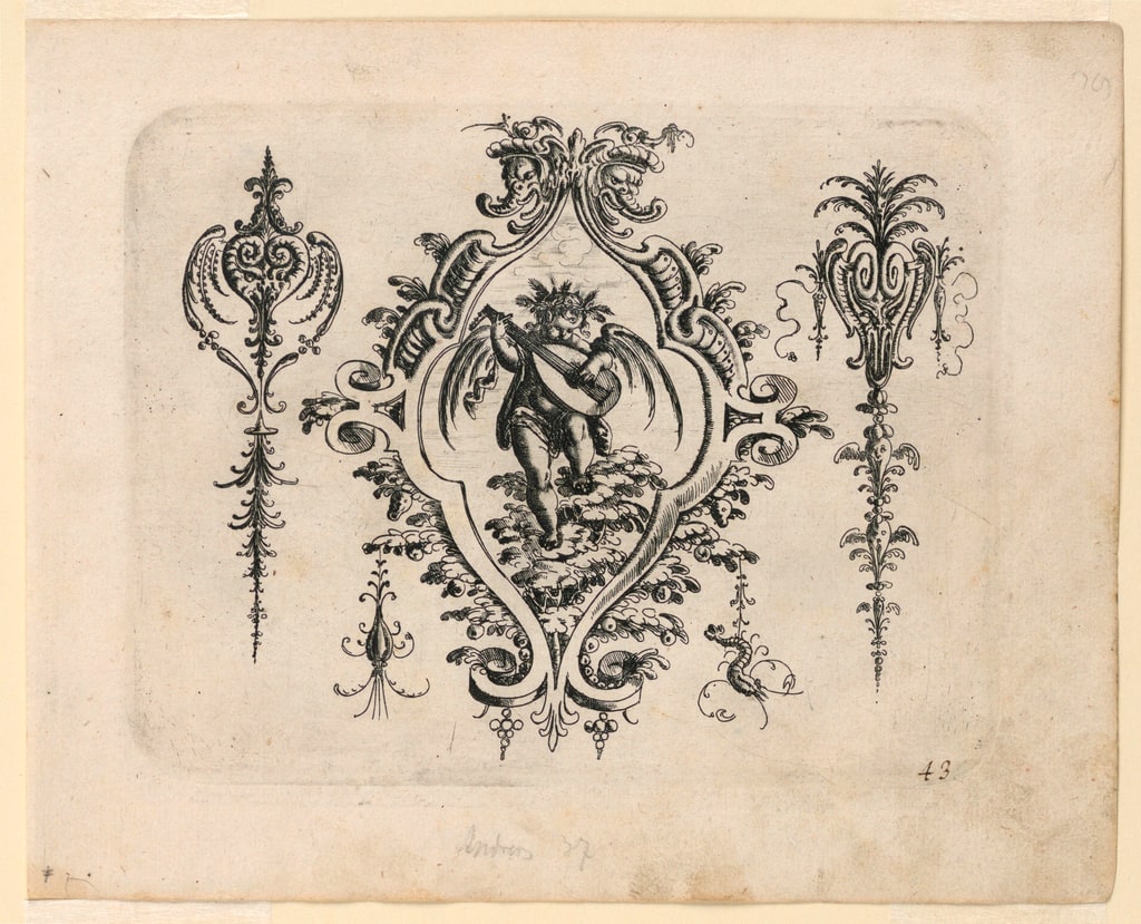 Print, Ornamental composition for Neuw Grotteschenbuch (pl. 43), 1610