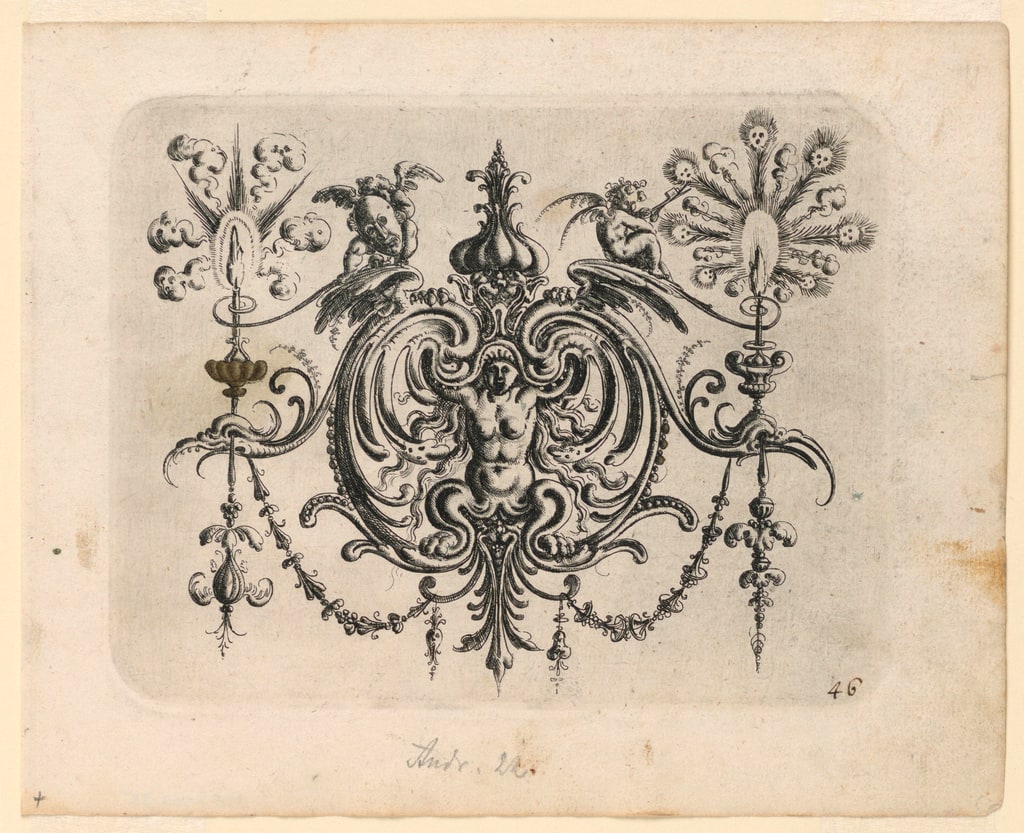 Print, Ornamental composition for Neuw Grotteschenbuch (pl. 46), 1610
