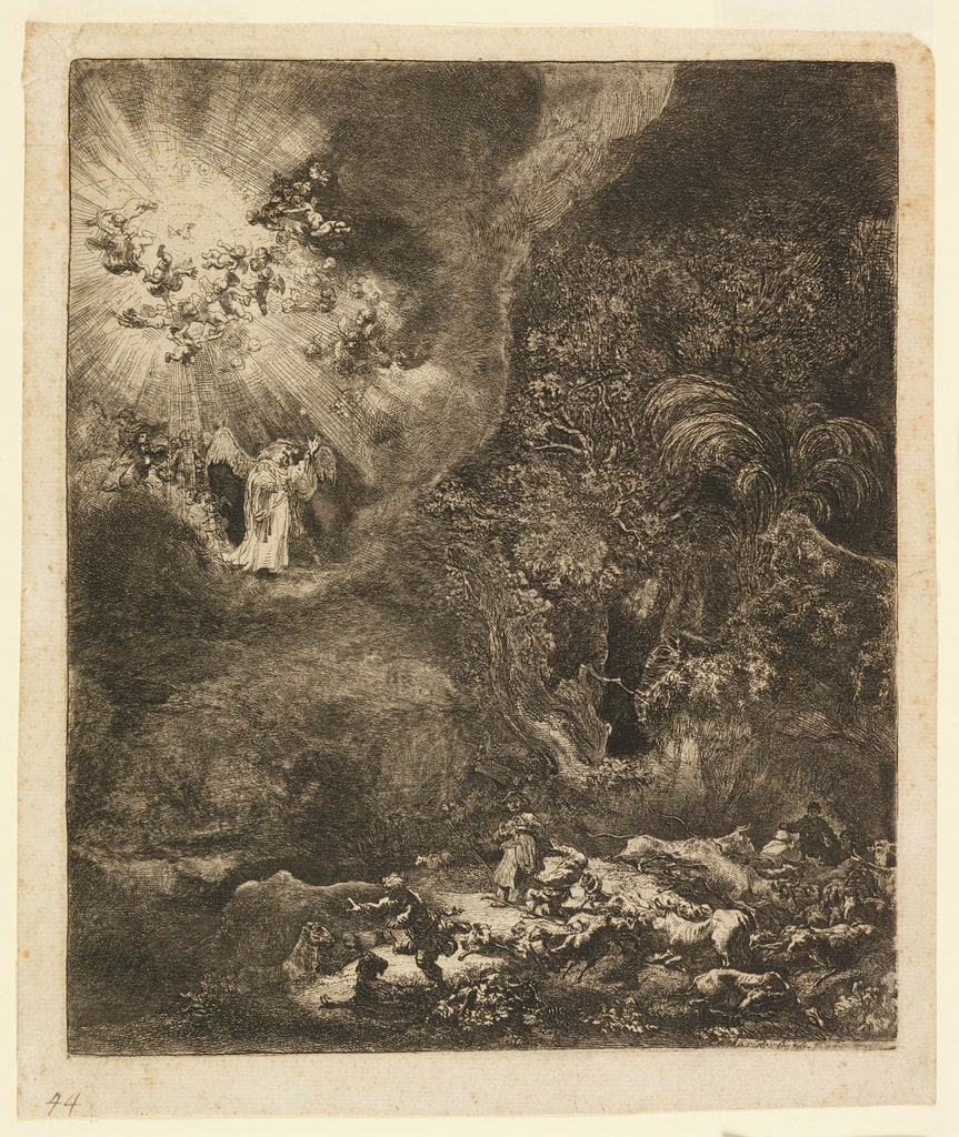 Print, Angel Appearing to the Shepherds, after 1634