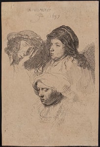 Three Heads of Women, One Asleep