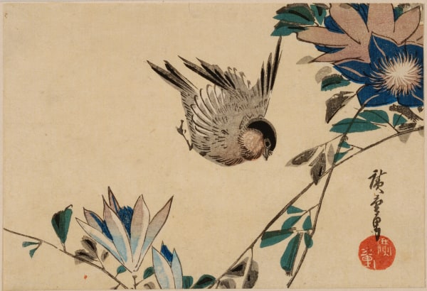 Grey Birds and Flowers
