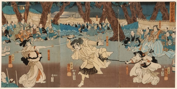 Two Women Fighting with Warrior (triptych)