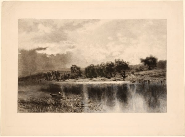 Untitled (River landscape, man in rowboat)