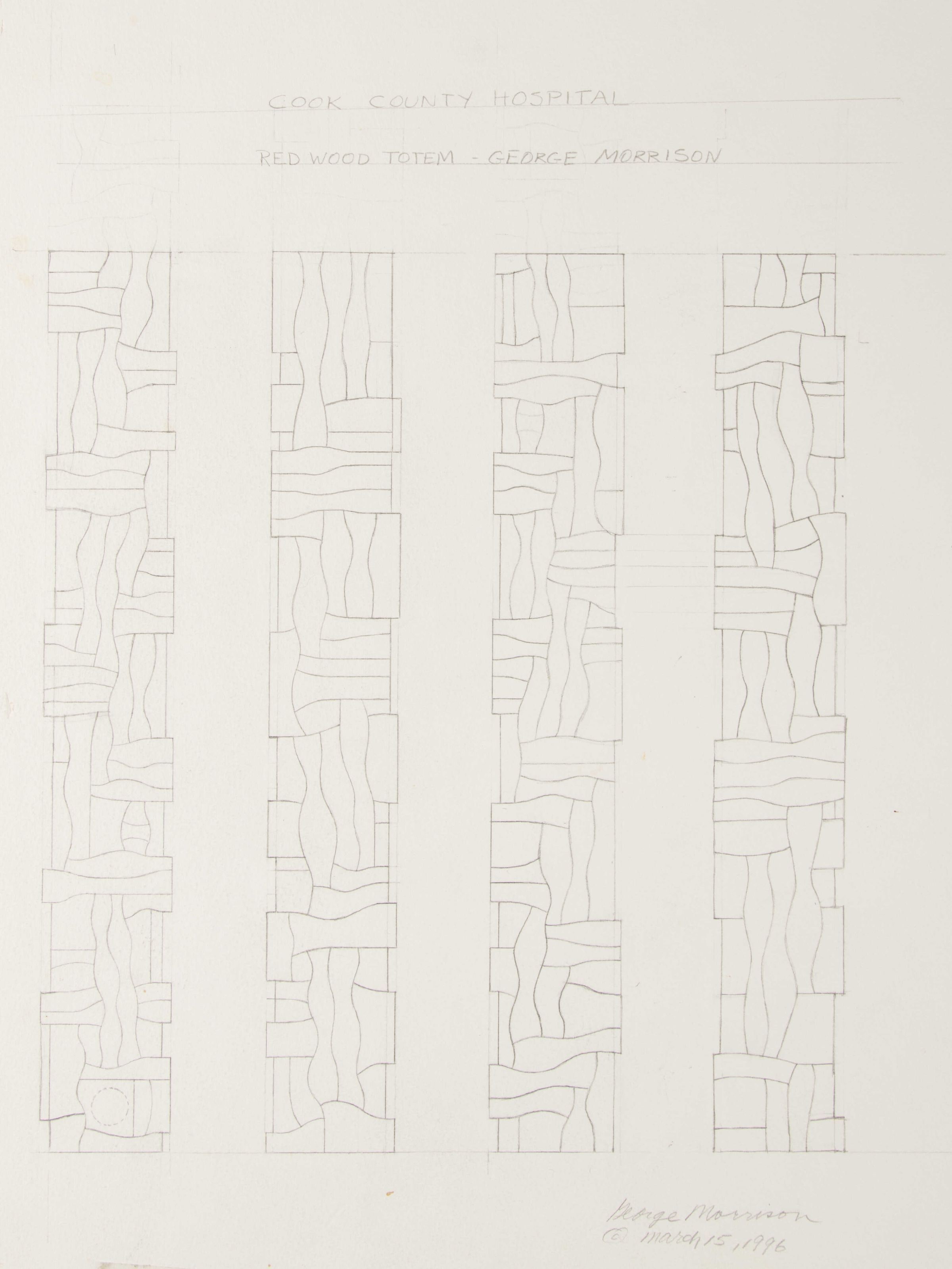 Pencil Study for "Cook County Hospital, Red Wood Totem - George Morrison