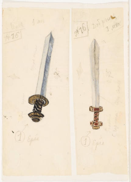 Designs for Two Swords for the Ballet "Bogatyri"