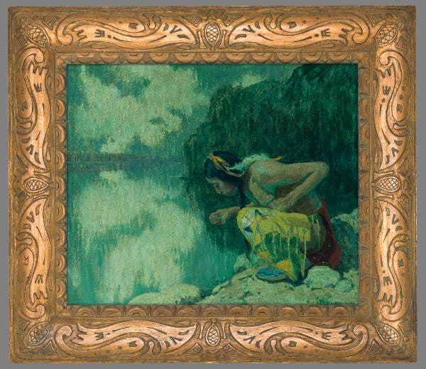 Indian Drinking from a Lake