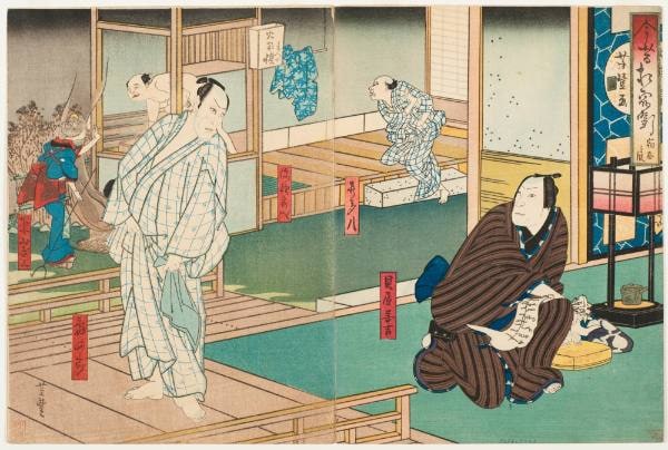 Jitsukawa Ensaburo as the Shell Merchant Zenkichi; Ichikawa Ebizo as Kamashiro