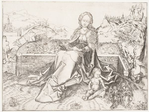 Madonna on the Grassy Bank with Three Angel Musicians