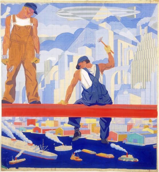 Man Sitting on Girder or Workman on Beam