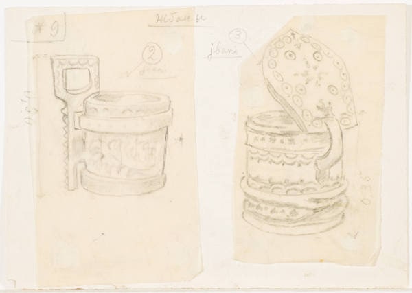 Studies for Two Jbani (Wooden Containers) for the Ballet " Bogatyri"