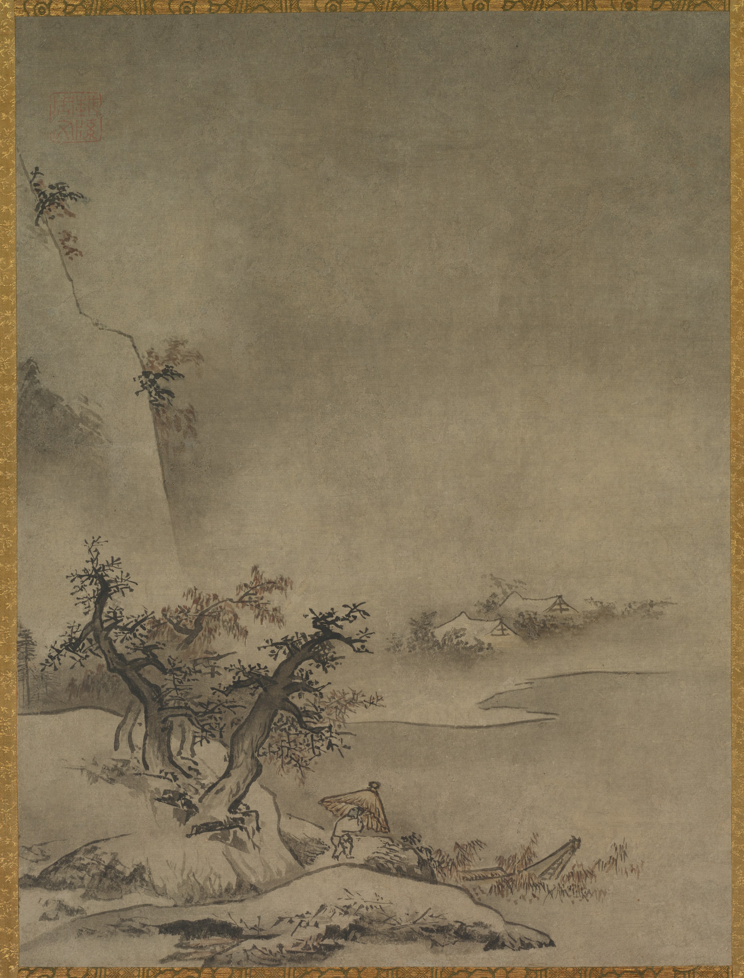 Chinese Servant Walking in the Rain