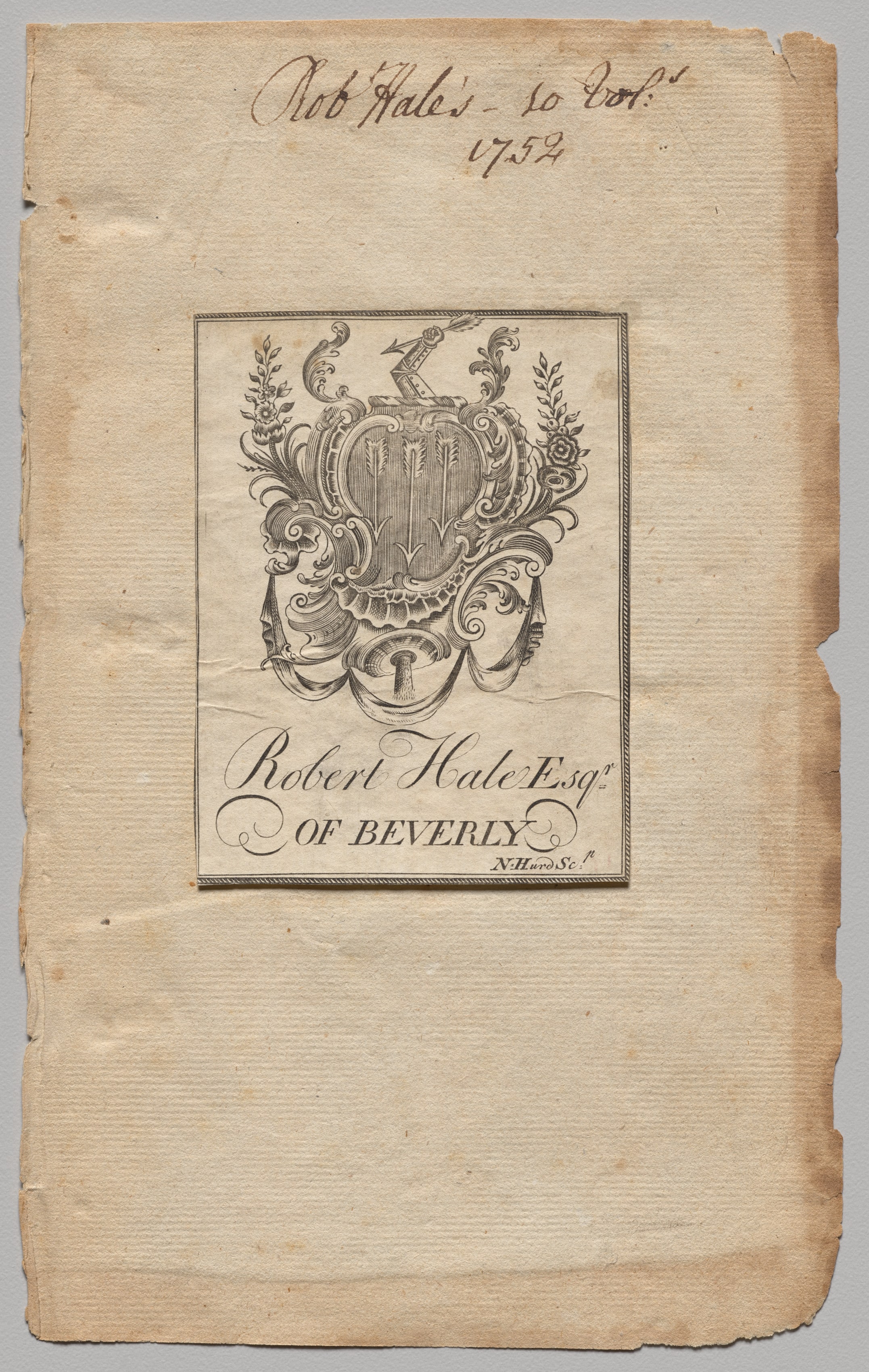 Bookplate:  Coat of Arms with Robert Hale, Esq. inscribed