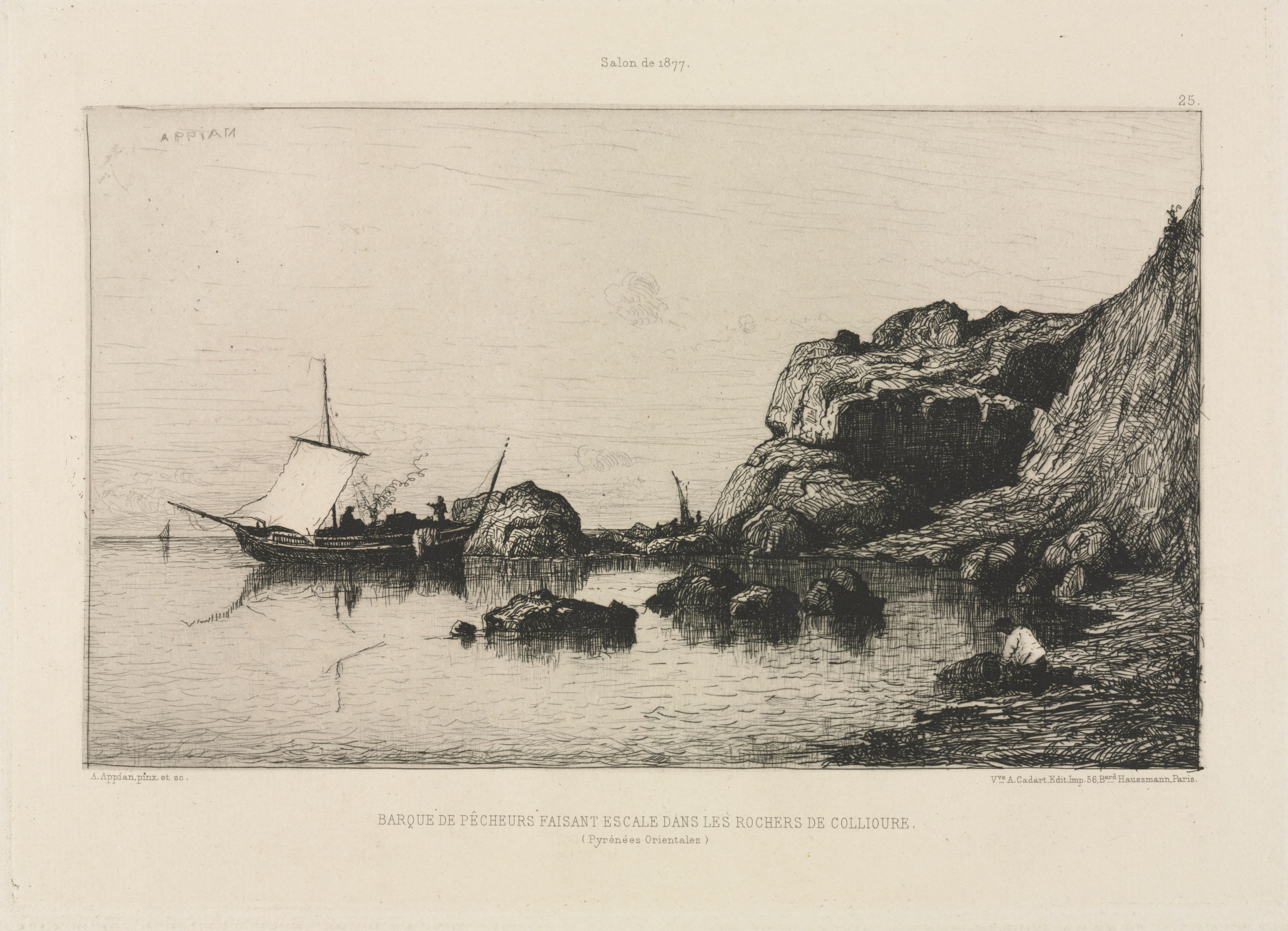 Fishing boat making a port of call at the rocks of Collioure